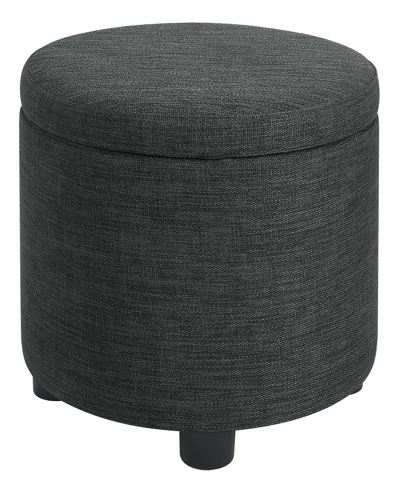 Convenience Concepts 15.75" Faux Linen Round Storage Ottoman with Tray Lid
