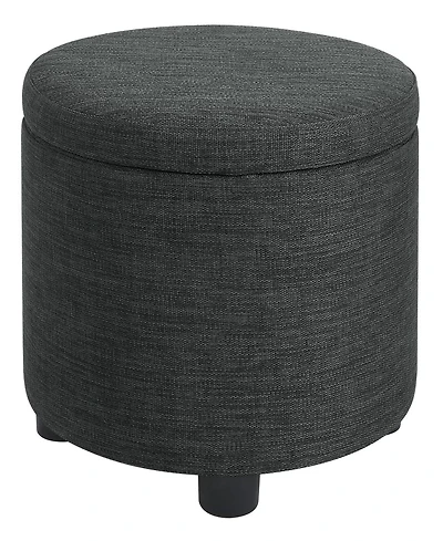 Convenience Concepts 15.75" Faux Linen Round Storage Ottoman with Tray Lid