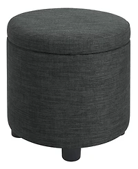 Convenience Concepts 15.75" Faux Linen Round Storage Ottoman with Tray Lid