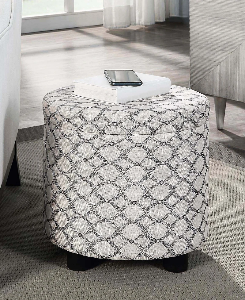 Convenience Concepts 15.75" Polyester Round Storage Ottoman with Tray Lid