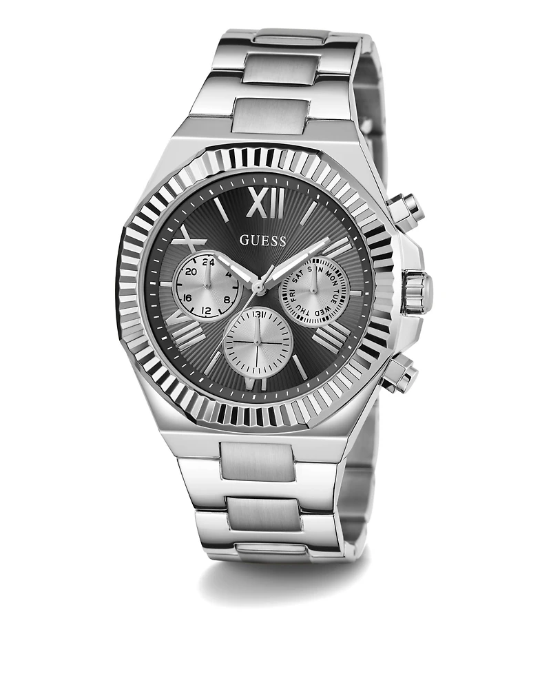 Guess Men's Analog Silver-Tone Steel Watch 44mm