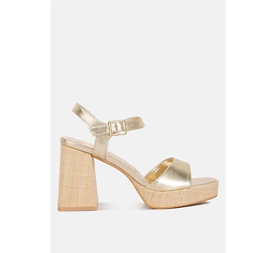 lofty metallic faux leather block heel sandals