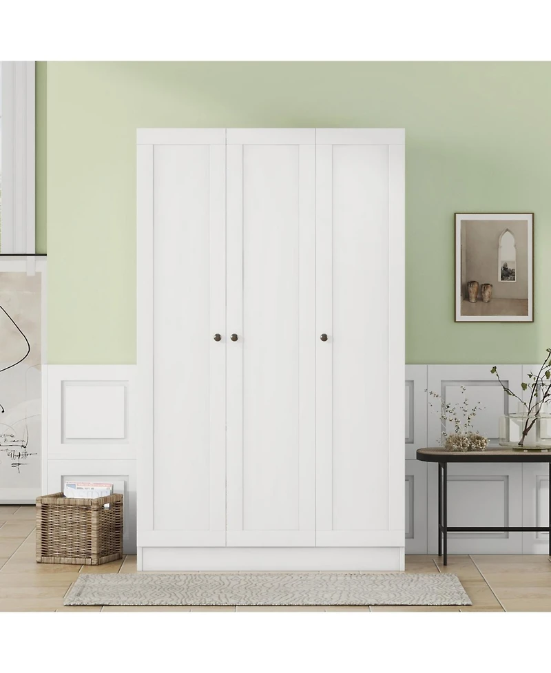 3-Door Shutter Wardrobe with shelves, White