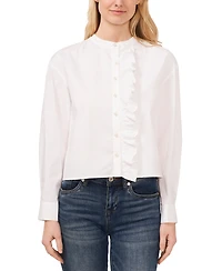 CeCe Women's Ruffled Button-Front Long-Sleeve Cropped Blouse