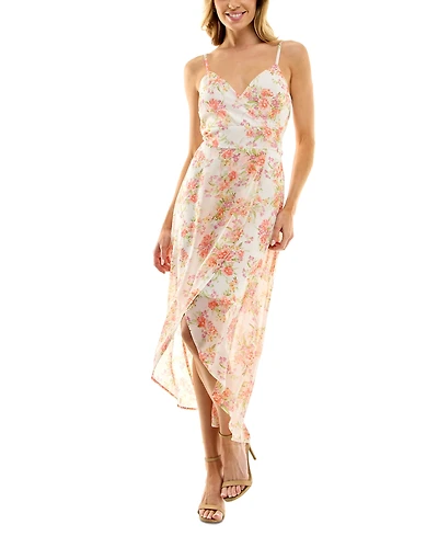 As U Wish Juniors' Floral-Print High-Low Chiffon Dress