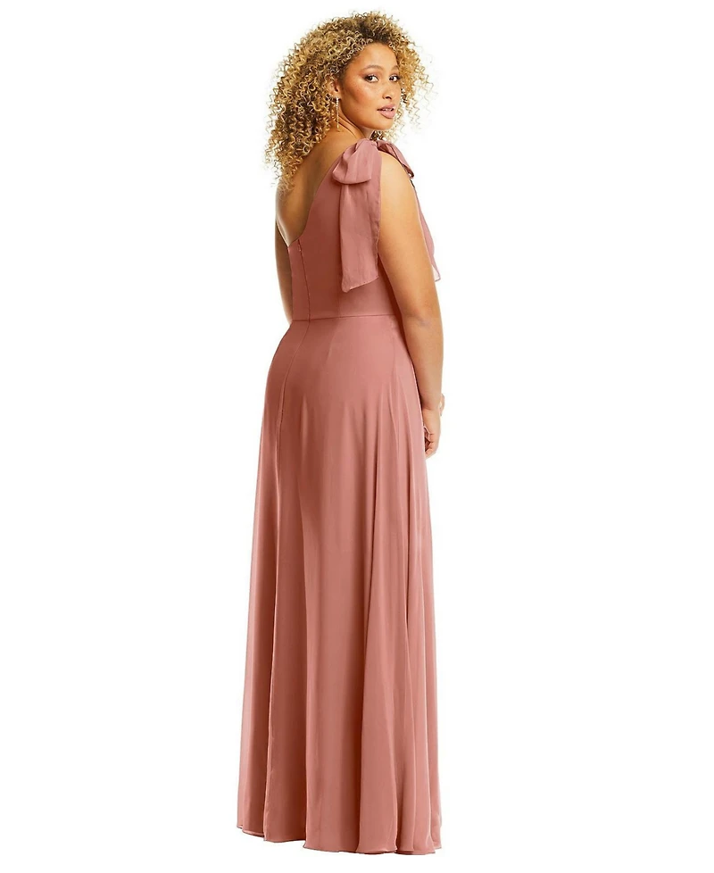 After Six Plus Size Draped One-Shoulder Maxi Dress with Scarf Bow
