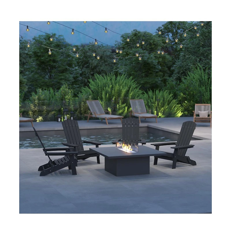 Set Of 4 Riviera Poly Resin Folding Adirondack Lounge Chair - All-Weather Indoor/Outdoor Patio
