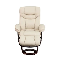Multi-Position Recliner & Curved Ottoman With Swivel Wood Base