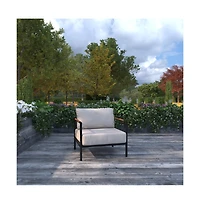 Eastport Outdoor Accent Chair With Removable Plush Fabric Cushions And Teak Accented Aluminum Frame
