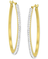 Crystal Polished Narrow Medium Hoop Earrings in 10k Gold, 1.2"