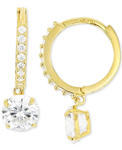 Cubic Zirconia Dangle Hoop Drop Earrings in 14K Gold-Plated Sterling Silver