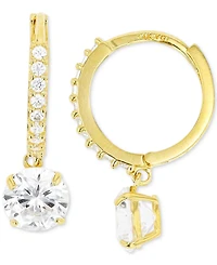 Cubic Zirconia Dangle Hoop Drop Earrings in 14K Gold-Plated Sterling Silver