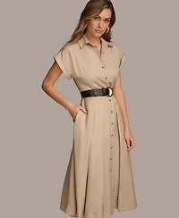 Donna Karan New York Women's Button-Front Short-Sleeve Midi Belted Dress