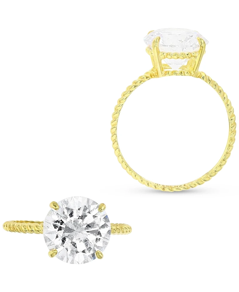 Cubic Zirconia Solitaire Textured Shank Engagement Ring 10k Gold
