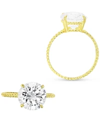 Cubic Zirconia Solitaire Textured Shank Engagement Ring 10k Gold