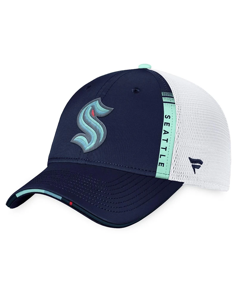 Men's Fanatics Navy, White Seattle Kraken 2022 Nhl Draft Authentic Pro On Stage Trucker Adjustable Hat