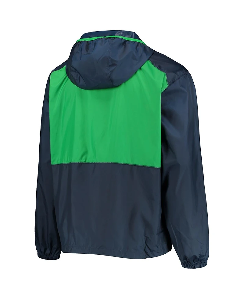 Men's Columbia Navy, Green Notre Dame Fighting Irish Flash Forward Hoodie Full-Zip Lightweight Windbreaker