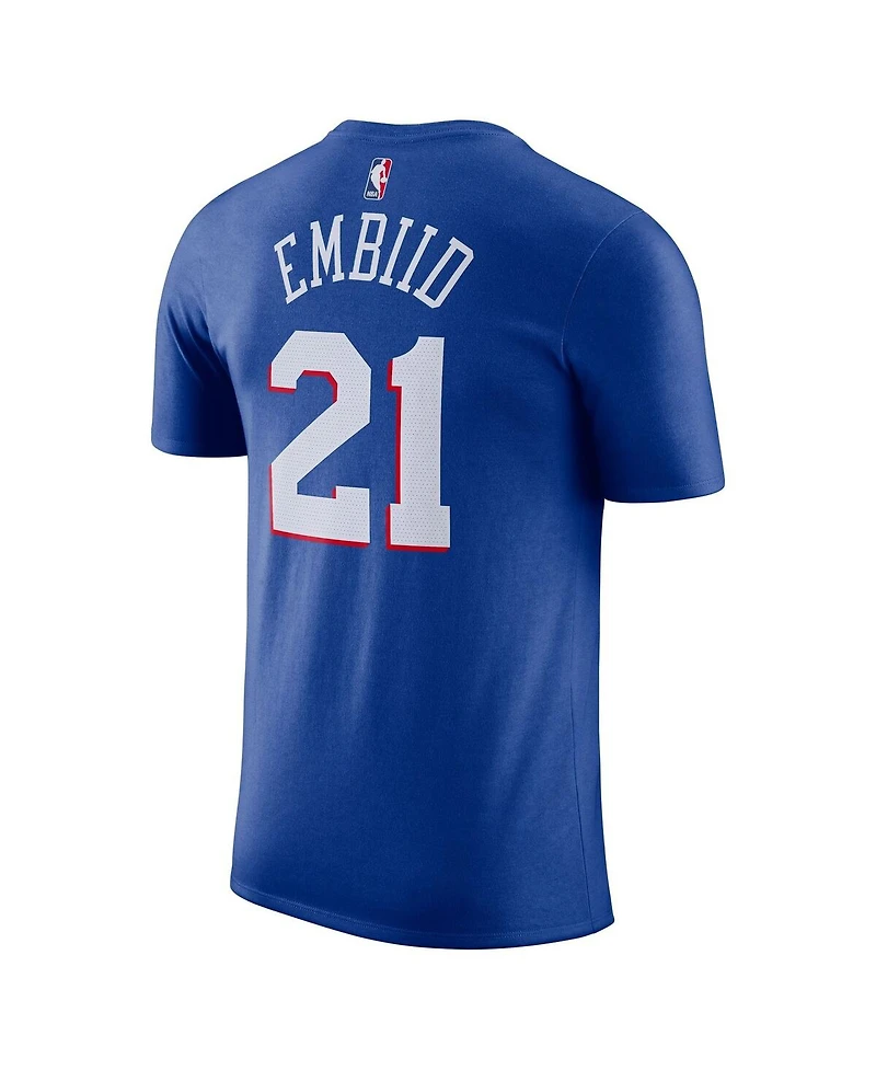 Men's Nike Joel Embiid Royal Philadelphia 76ers Icon 2022/23 Name and Number T-shirt