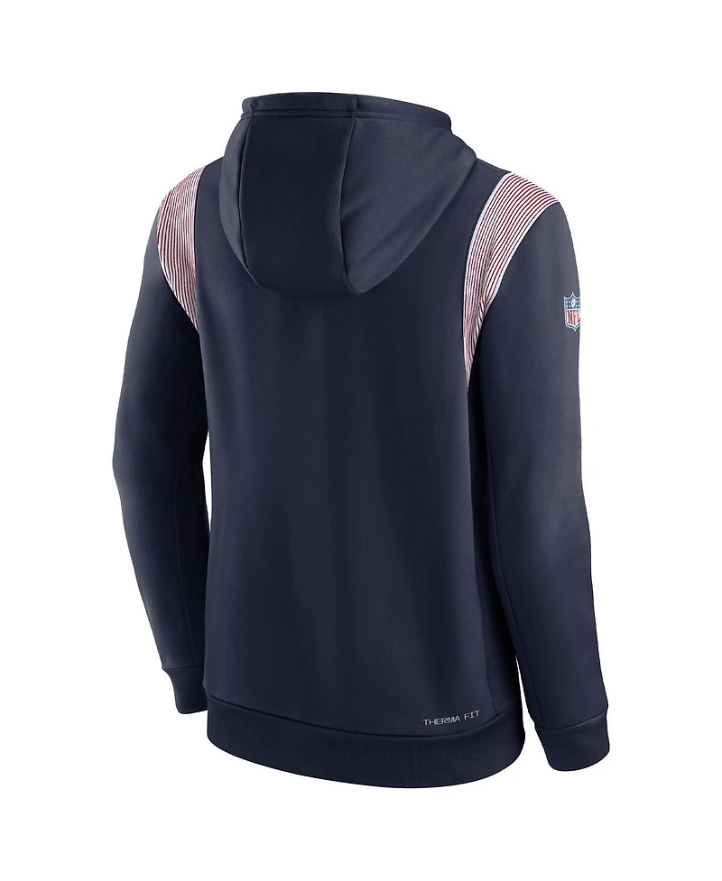 Men's Nike Navy New England Patriots Sideline Athletic Stack Performance Pullover Hoodie