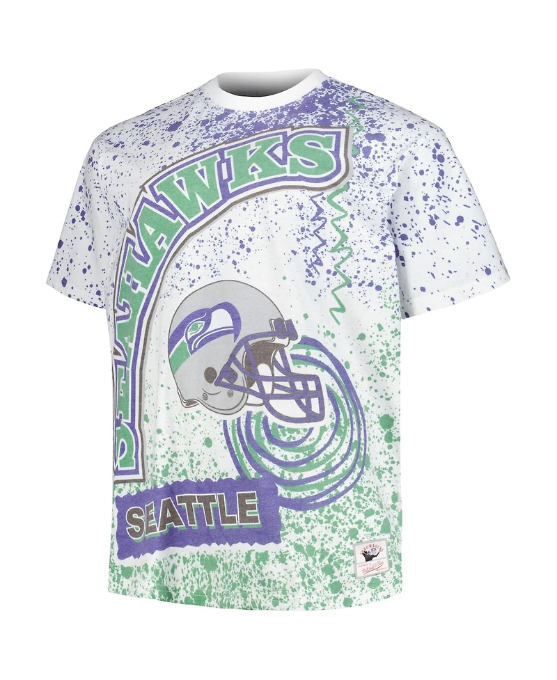 Men's Mitchell & Ness White Seattle Seahawks Big and Tall Allover Print T-shirt