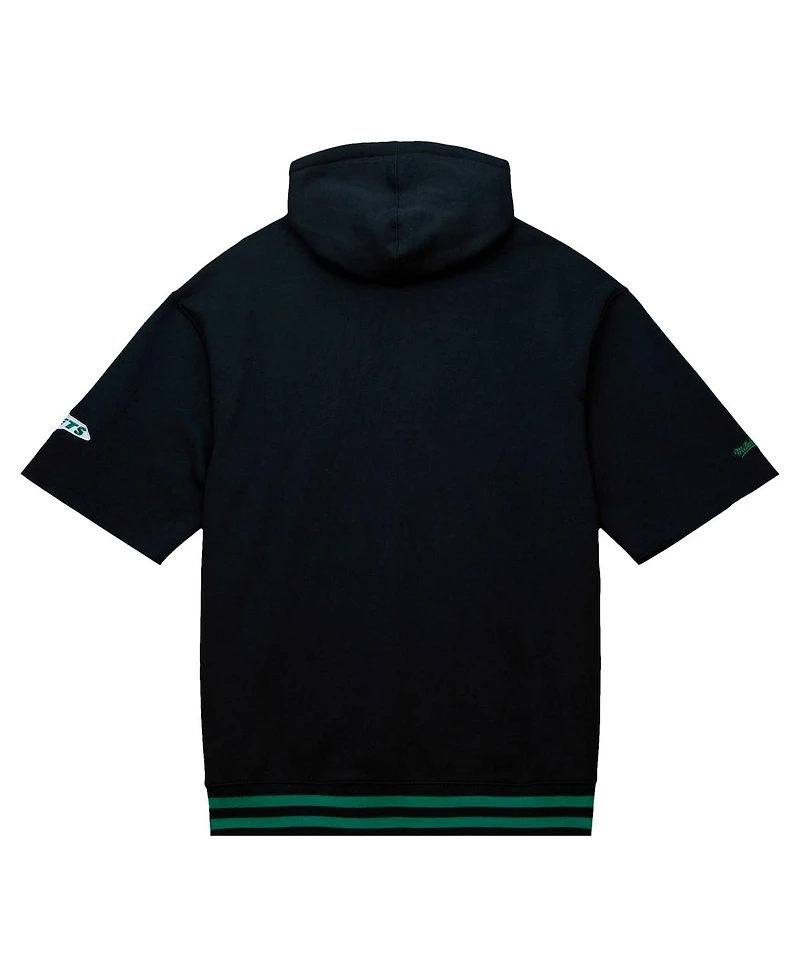Men's Mitchell & Ness Black New York Jets Pre-Game Short Sleeve Pullover Hoodie