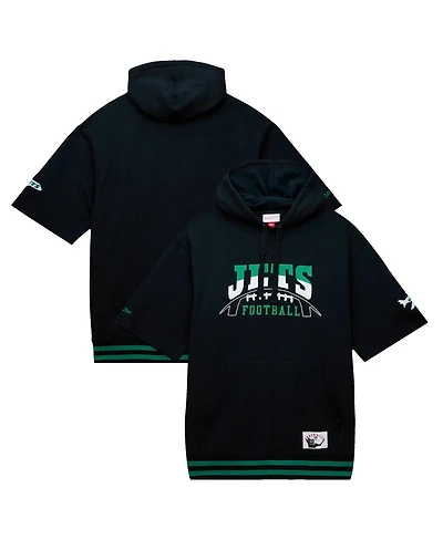 Men's Mitchell & Ness Black New York Jets Pre-Game Short Sleeve Pullover Hoodie