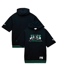 Men's Mitchell & Ness Black New York Jets Pre-Game Short Sleeve Pullover Hoodie
