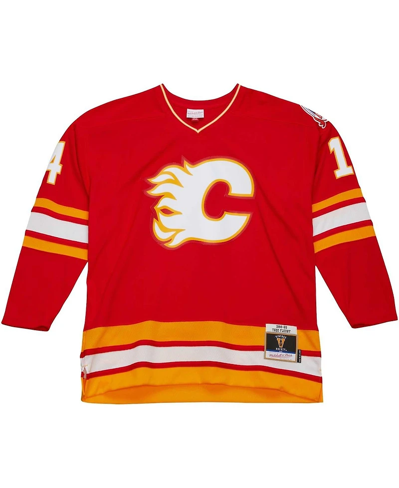 Men's Mitchell & Ness Theoren Fleury Red Calgary Flames 1988/89 Blue Line Player Jersey