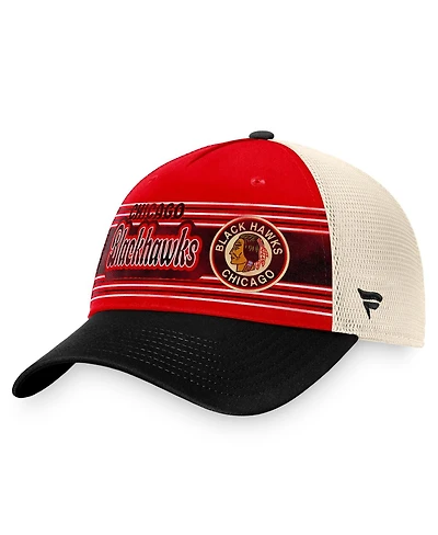 Men's Fanatics Red, Black Distressed Chicago Blackhawks Heritage Vintage-Like Trucker Adjustable Hat