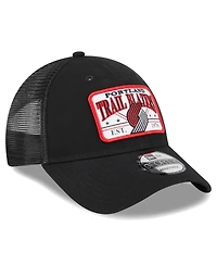 Men's New Era Black Portland Trail Blazers Plate Oversized Patch Trucker 9FORTY Adjustable Hat