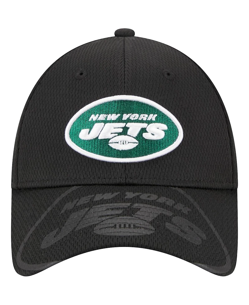 Men's New Era Black New York Jets Top Visor 9FORTY Adjustable Hat