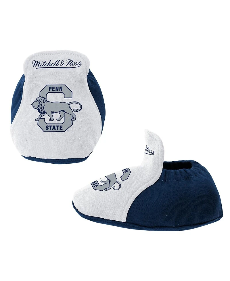 Baby Boys and Girls Mitchell & Ness Navy, White Penn State Nittany Lions 3-Pack Bodysuit, Bib Bootie Set
