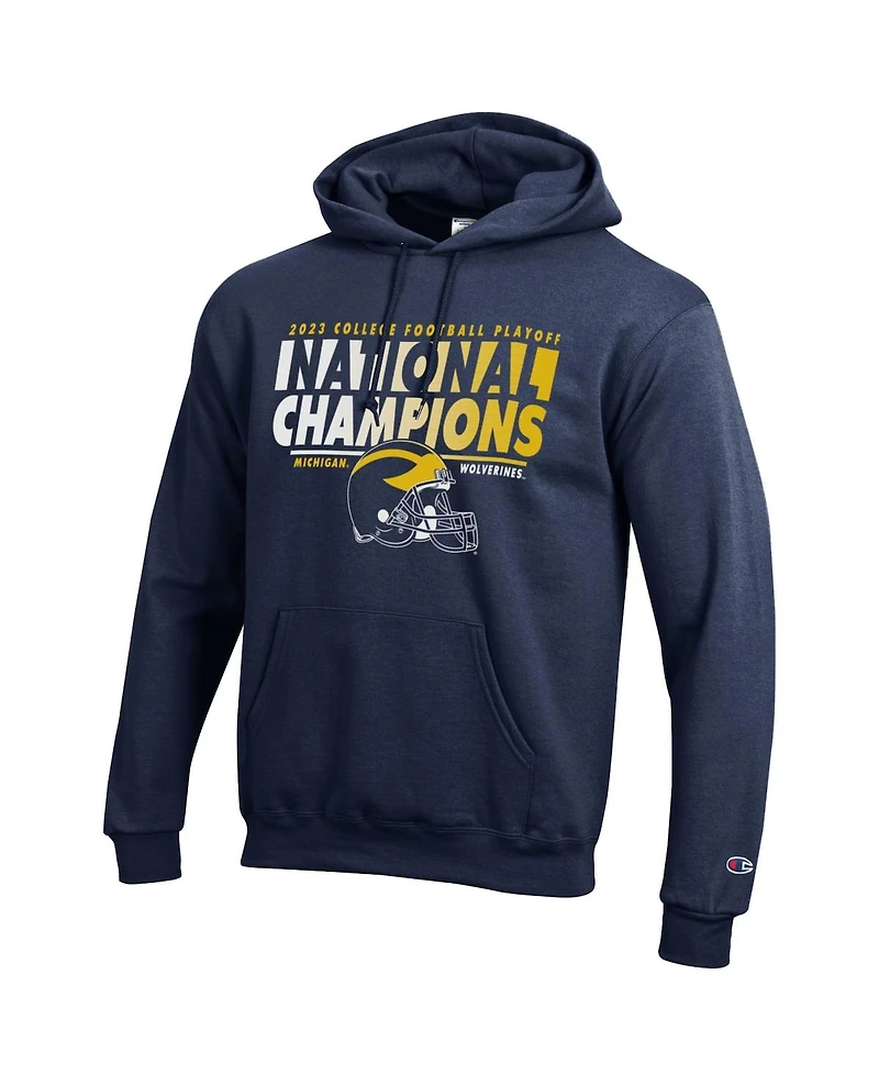 Men's Champion Navy Michigan Wolverines College Football Playoff 2023 National Champions Helmet Pullover Hoodie