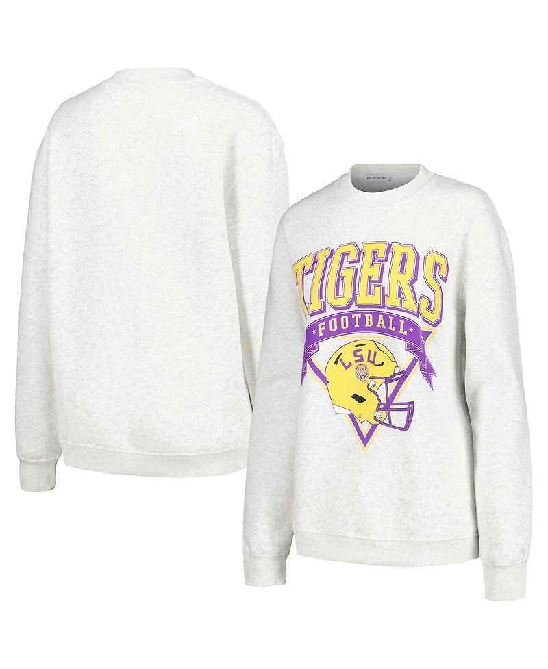 Women's Established & Co. Ash Lsu Tigers Logo Pullover Sweatshirt