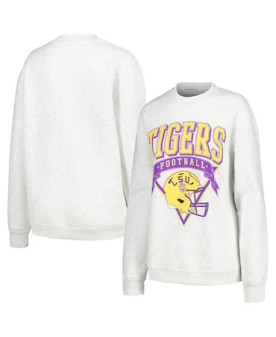 Women's Established & Co. Ash Lsu Tigers Logo Pullover Sweatshirt