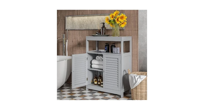 Freestanding Bathroom Floor Cabinet with Double Shutter Doors