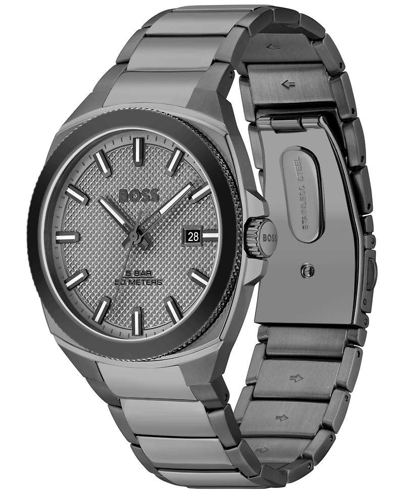 Hugo Boss Men's Walker Quartz Basic Calendar Ionic Plated Gray Steel Watch 41mm