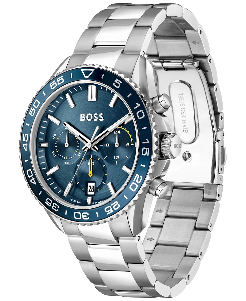 Hugo Boss Men's Runner Quartz Chrono Silver-Tone Stainless Steel Watch 44mm