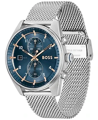 Hugo Boss Men's Skytraveller Quartz Fashion Chrono Silver-Tone Stainless Steel Watch 44mm