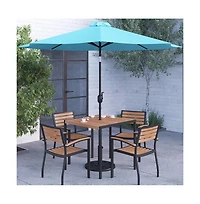 Hampstead Seven Piece Faux Teak Patio Dining Set Includes Table, Four Club Chairs, 9' Patio Umbrella And Base