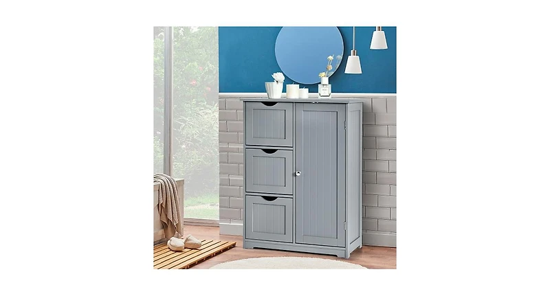 Bathroom Floor Cabinet Side Storage with 3 Drawers and 1 Cupboard