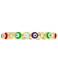 Cubic Zirconia & Enamel Evil Eye Stack Band 14k Gold-Plated Sterling Silver