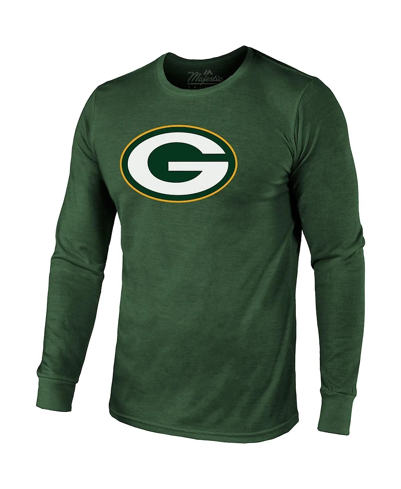 Men's Majestic Threads Jordan Love Green Bay Packers Name and Number Long Sleeve Tri-Blend T-shirt