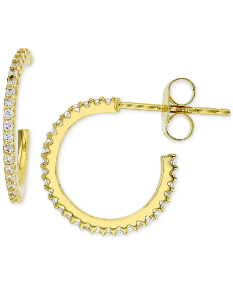 Cubic Zirconia Studded Small Narrow Hoop Earrings, 0.63"
