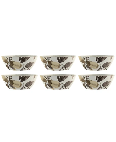 Abode Homewares Bali Leaves 7.1" Cereal Bowl Merge 37 oz, Set of 6, Service for 6