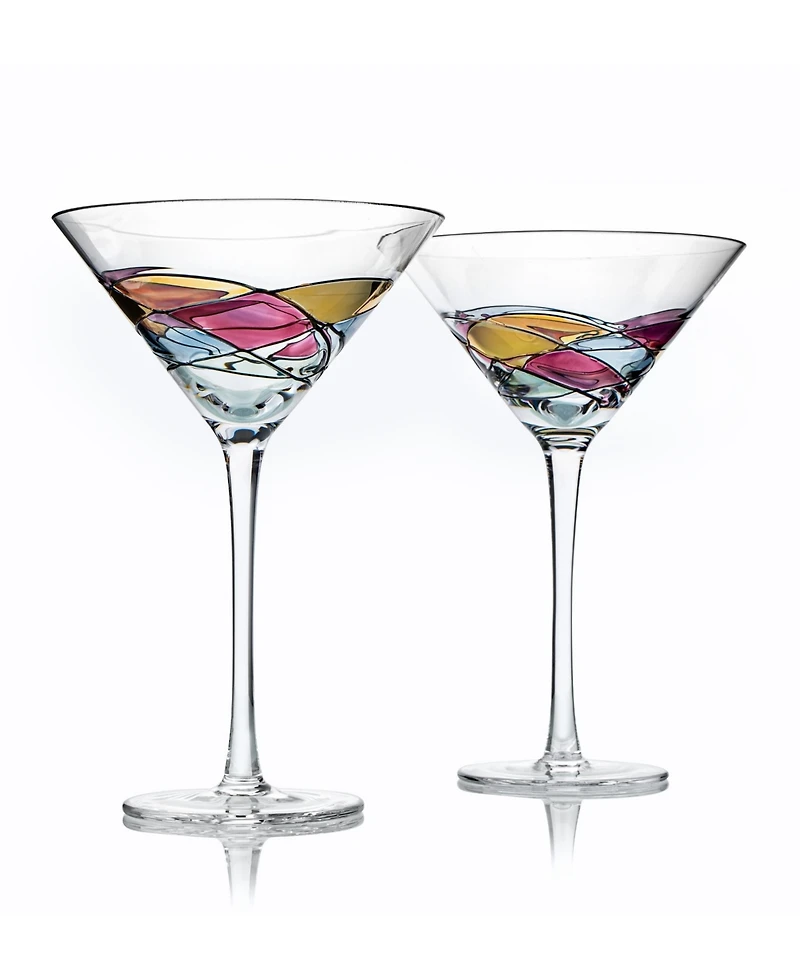 The Wine Savant Hand Painted Stained Glass Martini Glasses 8 oz, Set of 2