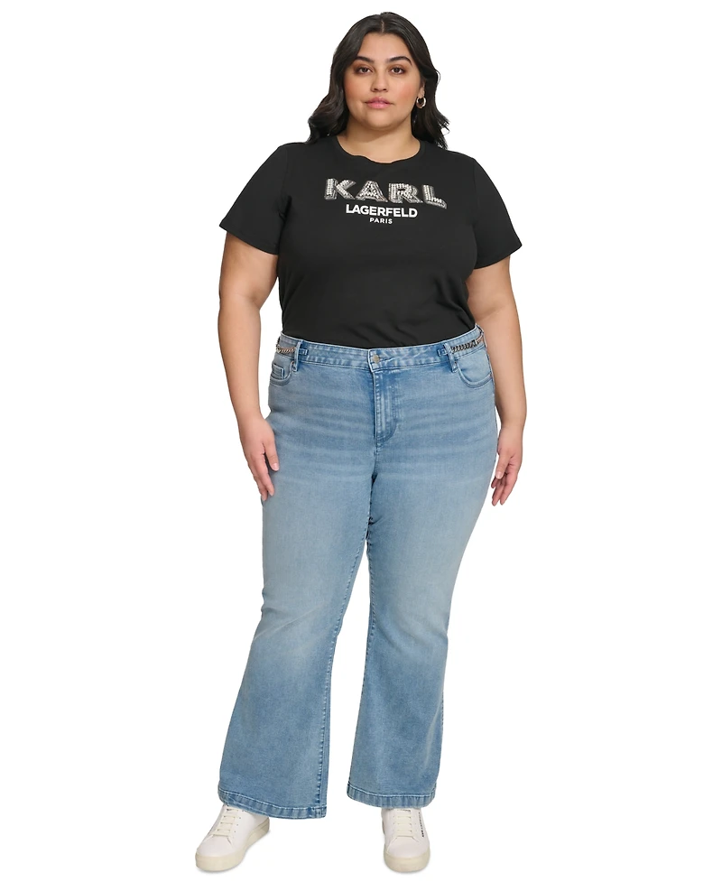 Karl Lagerfeld Paris Plus Chain-Trim Flare Jeans, First@Macy's