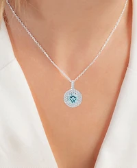 2-Pc. Set Aquamarine (3-1/10 ct. t.w.) & Lab-Grown White Sapphire (7/8 ct. t.w.) Halo Pendant Necklace & Matching Stud Earrings in Sterling Silver