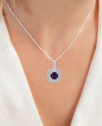 2-Pc. Set Lab-Grown Alexandrite (4-1/10 ct. t.w.) & Lab-Grown White Sapphire (7/8 ct. t.w.) Square Halo Pendant Necklace & Matching Stud Earrings in S