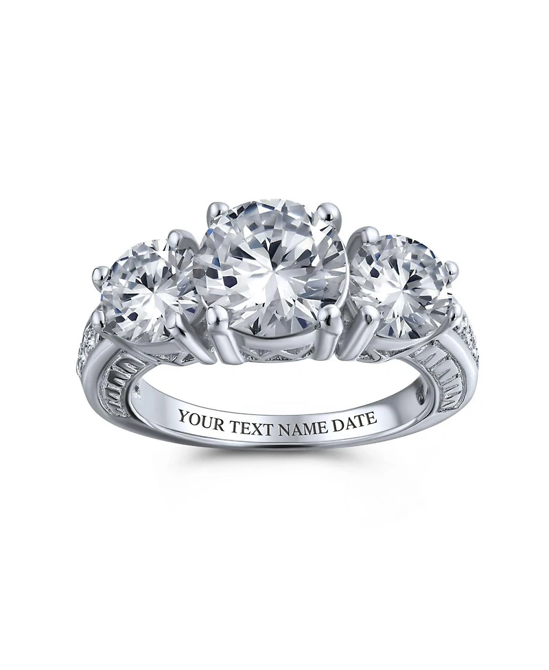Bling Jewelry Milgrain 4CTW Round Solitaire Three Stone Cz Promise Ring Silver